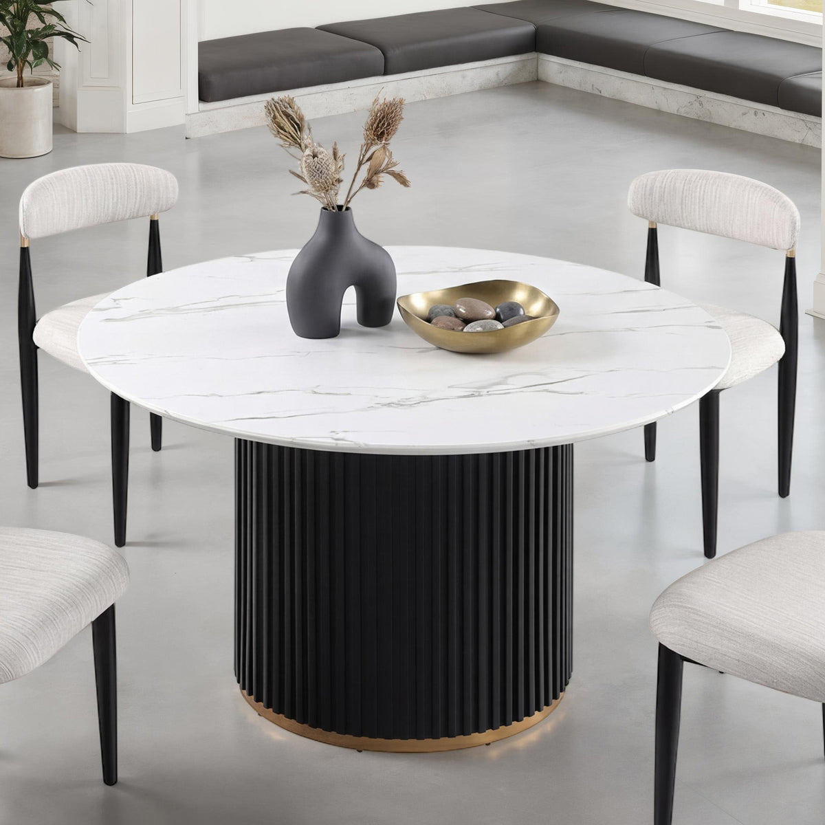 Borden Contemporary Dining Collection - 5pcs- Round Table + 4 Curved-Back Side Chairs
