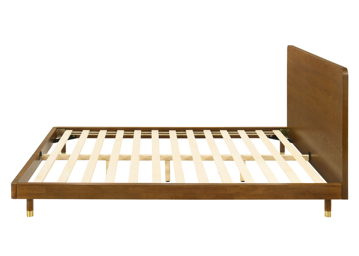 Romford Mid-Century Modern Twin & Full Bed & Youth Bedroom Set - Walnut with Gold Accents