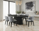 Tottenham Contemporary Dining Collection - Round Cone Pedestal, 84" Rectangular or 88" Oval Table & Upholstered Chairs in Black or Oak