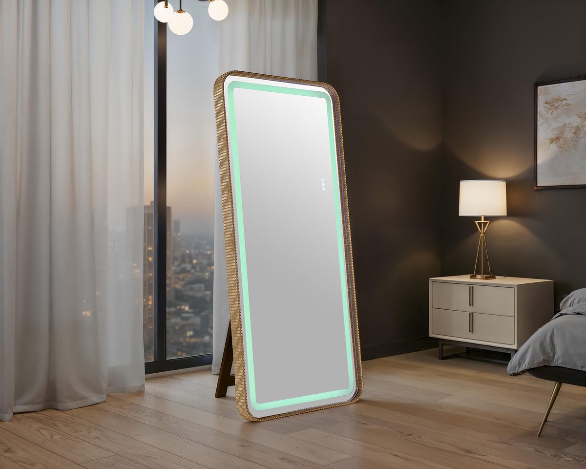 Kiley Hollywood Glam Full-Length Floor Mirror with LED Lights & Bluetooth Speaker - Gold