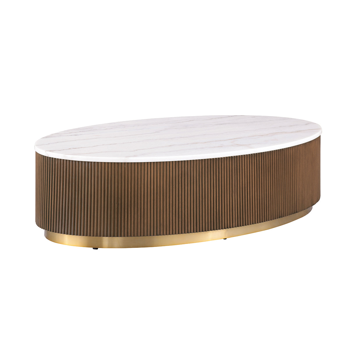 Virden Genuine Marble Cocktail & End Tables - Reeded Plinth Base with Gold Accents