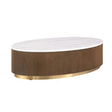 Virden Genuine Marble Cocktail & End Tables - Reeded Plinth Base with Gold Accents