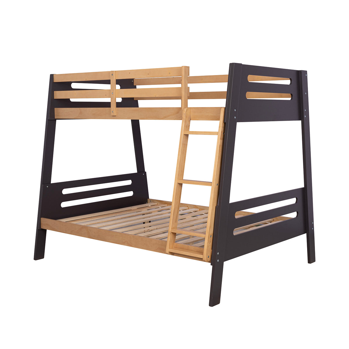 Kallen Contemporary Twin over Full Bunk Bed with Angled Ladder - Solid Pine, Optional Mattresses