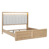 Helios LED Headboard Bed & Bedroom Set with USB Nightstand – Natural Oak, view 8