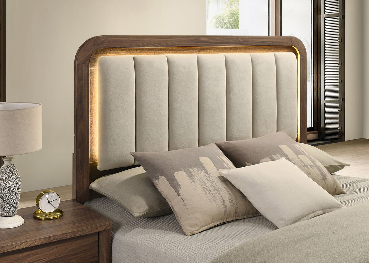Hayward Mid-Century Modern Bedroom Collection - LED Channeled Headboard Bed, Dresser, Chest & USB Nightstand in Walnut