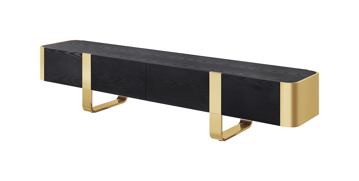 Larvik 79" Contemporary TV Stand - Stainless Steel Frame with Soft-Closing Doors