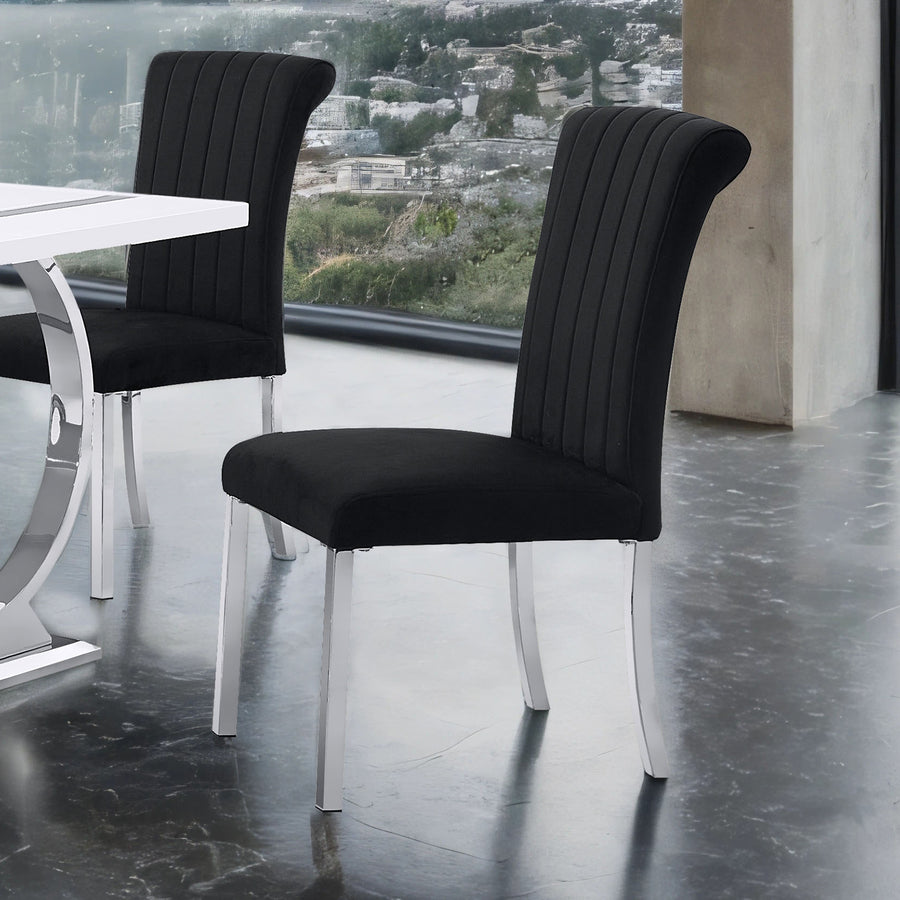 Holstebro Contemporary Channel-Tufted Dining Side Chairs (Set of 2) - Black with Silver Frame