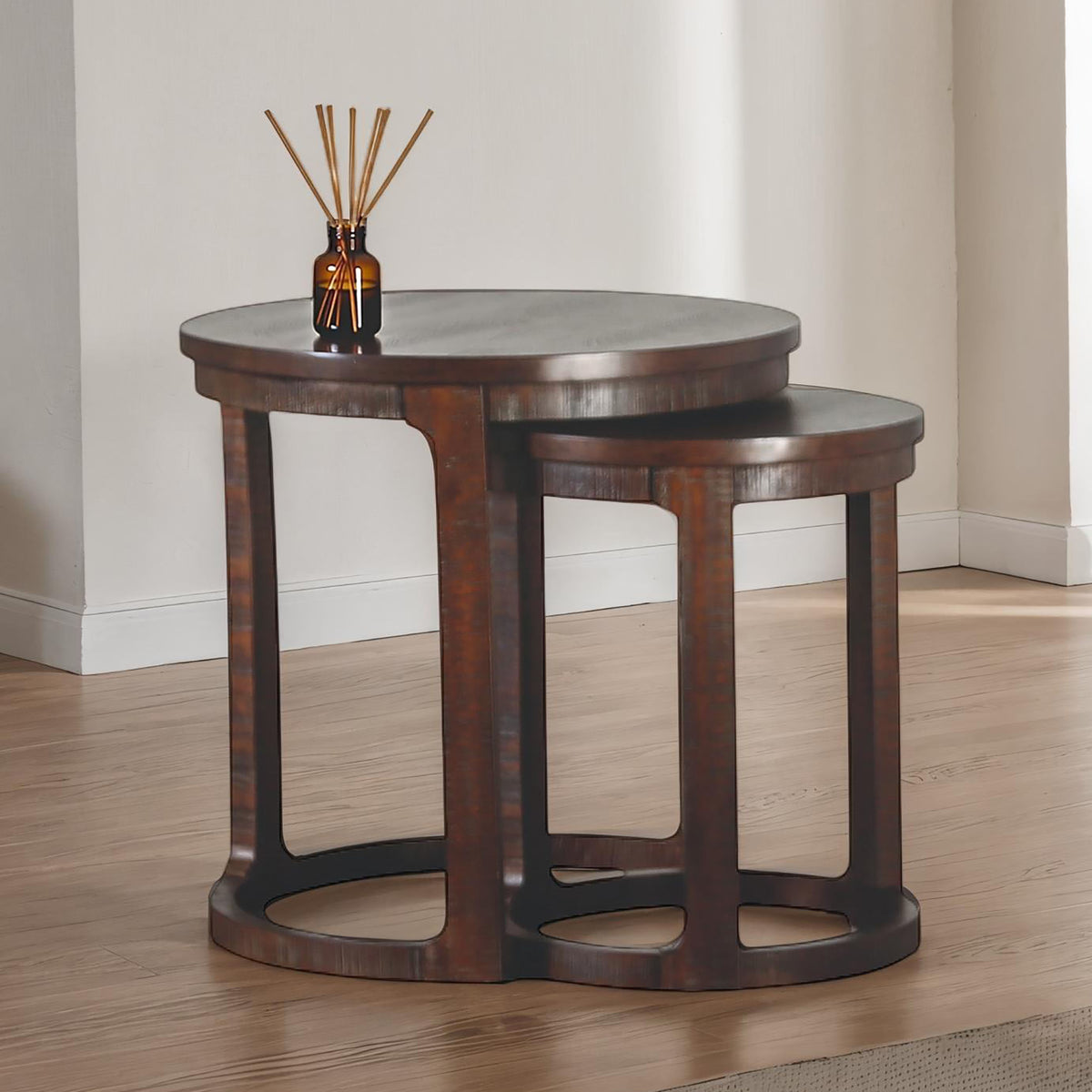 Hickory Transitional Solid Pine Coffee Table & Nesting End Tables - Nesting End Tables (Small + Large)