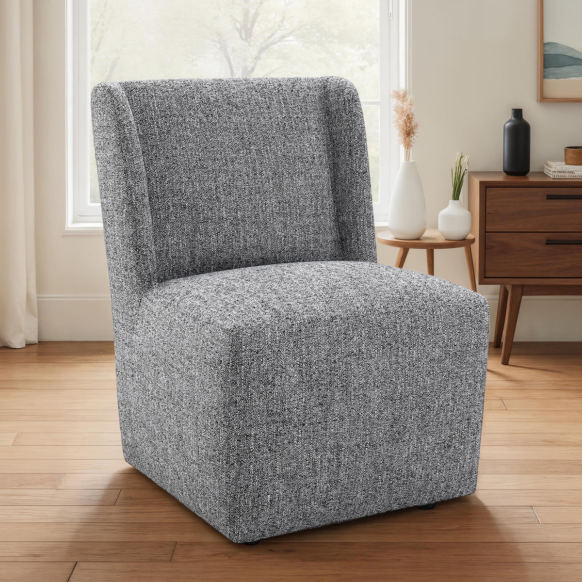 Fede Contemporary Wingback Upholstered Dining Chair with Casters - Pewter Gray