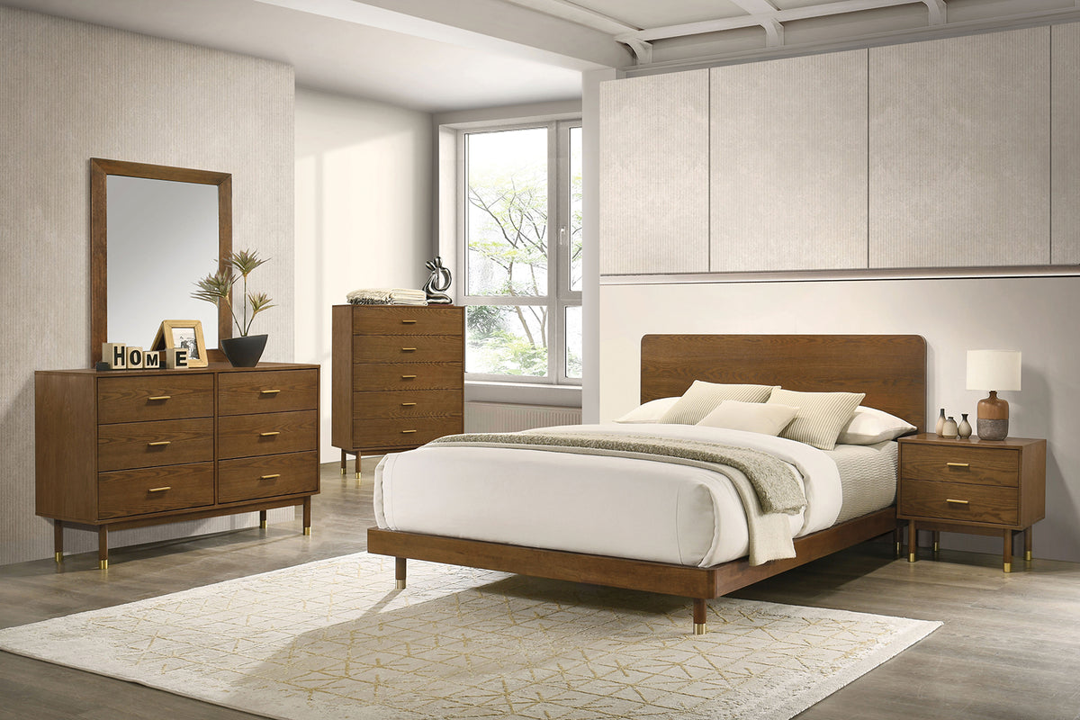 Romford Mid-Century Modern Bed & Bedroom Set with Gold Accents