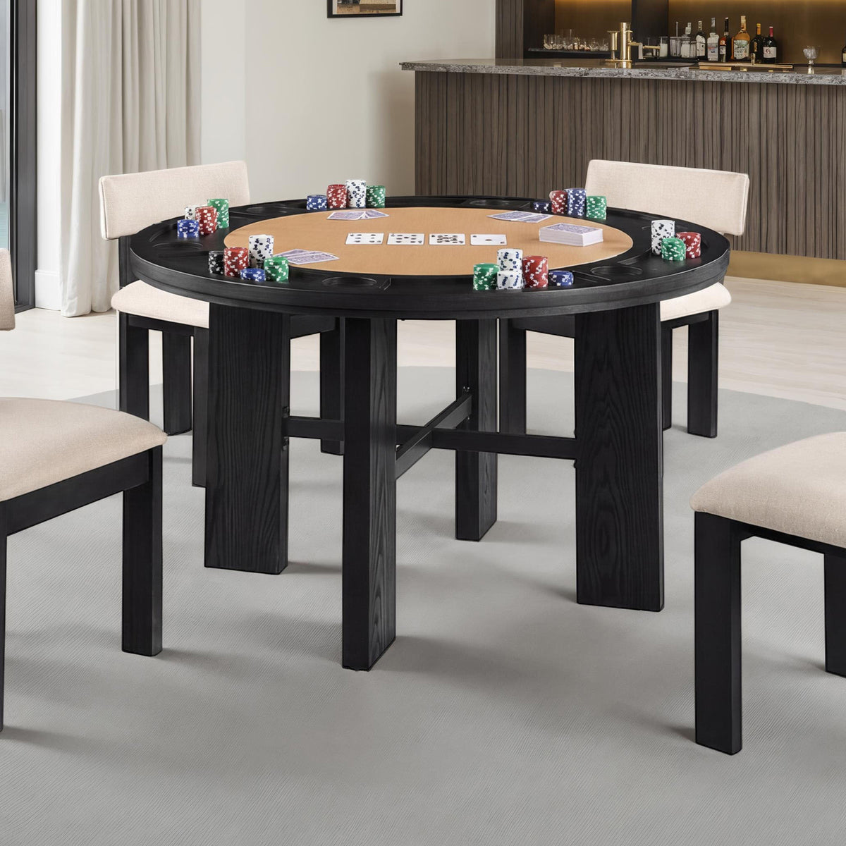 Gaetani 48" Round Game & Dining Table with Cup Holders - Game Table Only