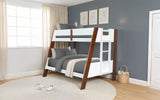 Delbin Twin over Full Wooden Bunk Bed with Attached Ladder - Low Profile in White/Natural or White/Dark Cherry