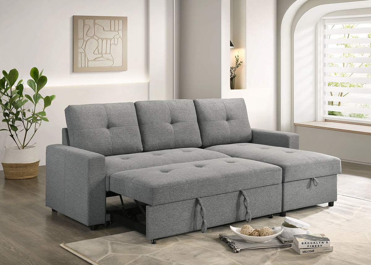 Giorgi Linen-Look Sectional with Pull-Out & Storage Chaise - Gray