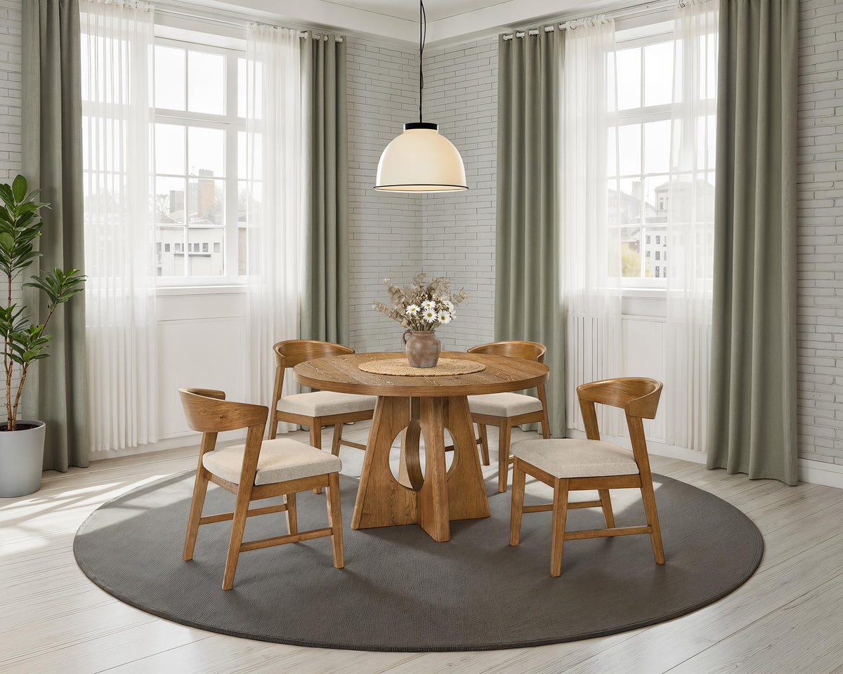 Ozark 47" Round Pedestal Dining Table & Arm Chairs - 5pcs- Round Table + 4 Side Chairs
