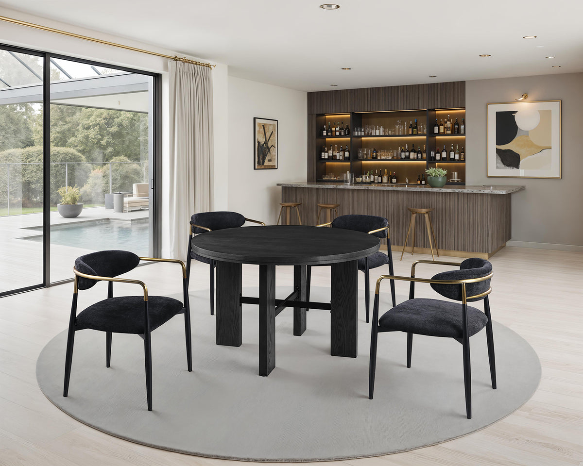 Gaetani 48" Round Game & Dining Table with Cup Holders - 5pcs- Game Table + 4 Arm Chairs
