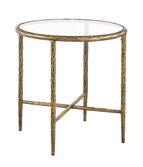 Talva Square Tempered Glass Coffee & End Table with Forged Steel Base - End Table