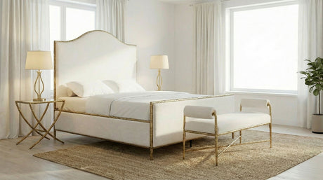 Vilna Contemporary Forged Steel Upholstered Bed & Bench - Full Bed