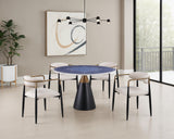 Hobro Round Stone-Top Game & Dining Table Set - 5pcs- Game Table + 4 Natural Arm Chairs
