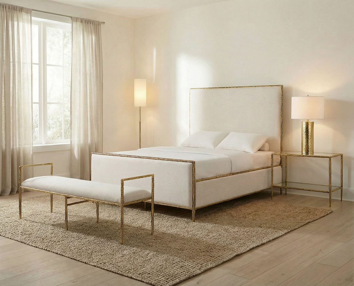 Valda Forged Steel Upholstered Bed & Bench - Full Bed
