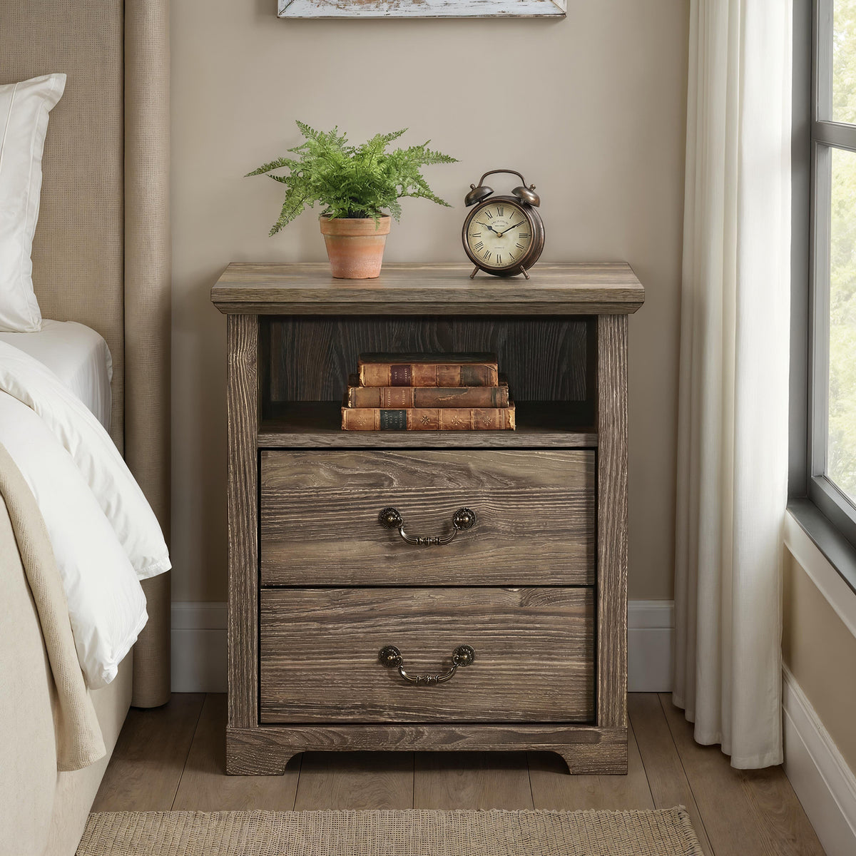 Amble Rustic Open-Shelf Nightstand - Single Nightstand
