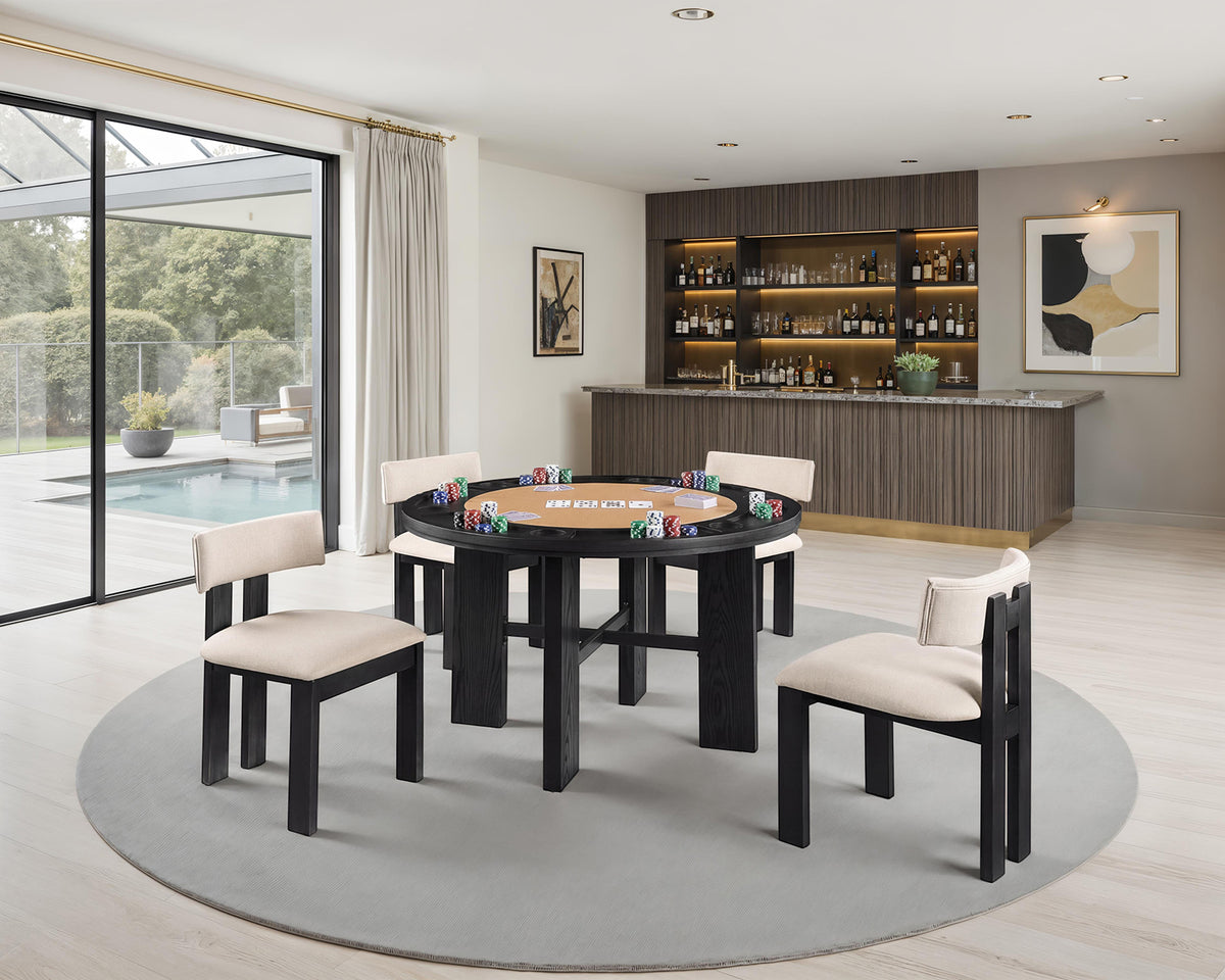 Gaetani 48" Round Game & Dining Table with Cup Holders - 5pcs- Game Table + 4 Side Chairs