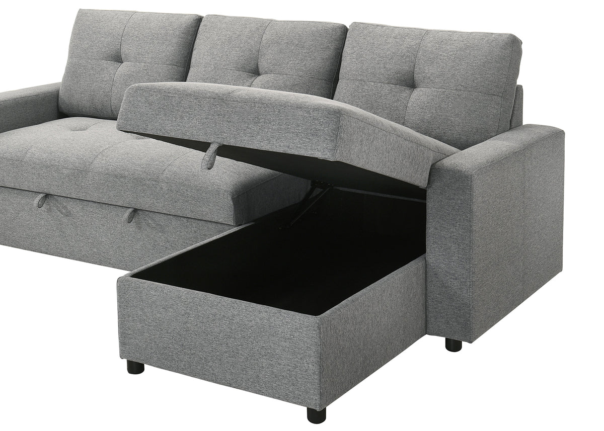 Giorgi Linen-Look Sectional with Pull-Out & Storage Chaise - Floating Legs, Contemporary
