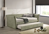 Yuri Contemporary Upholstered Twin Daybed with Trundle - Flared Arms in Beige, Gray, Light Green or Pink Fabric