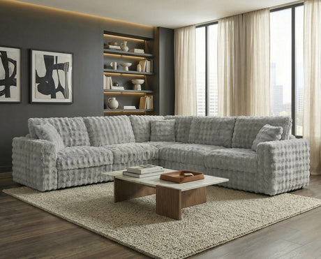 McKenna Modular L-Shaped Sectional with Faux Fur Contrast - Silver Gray