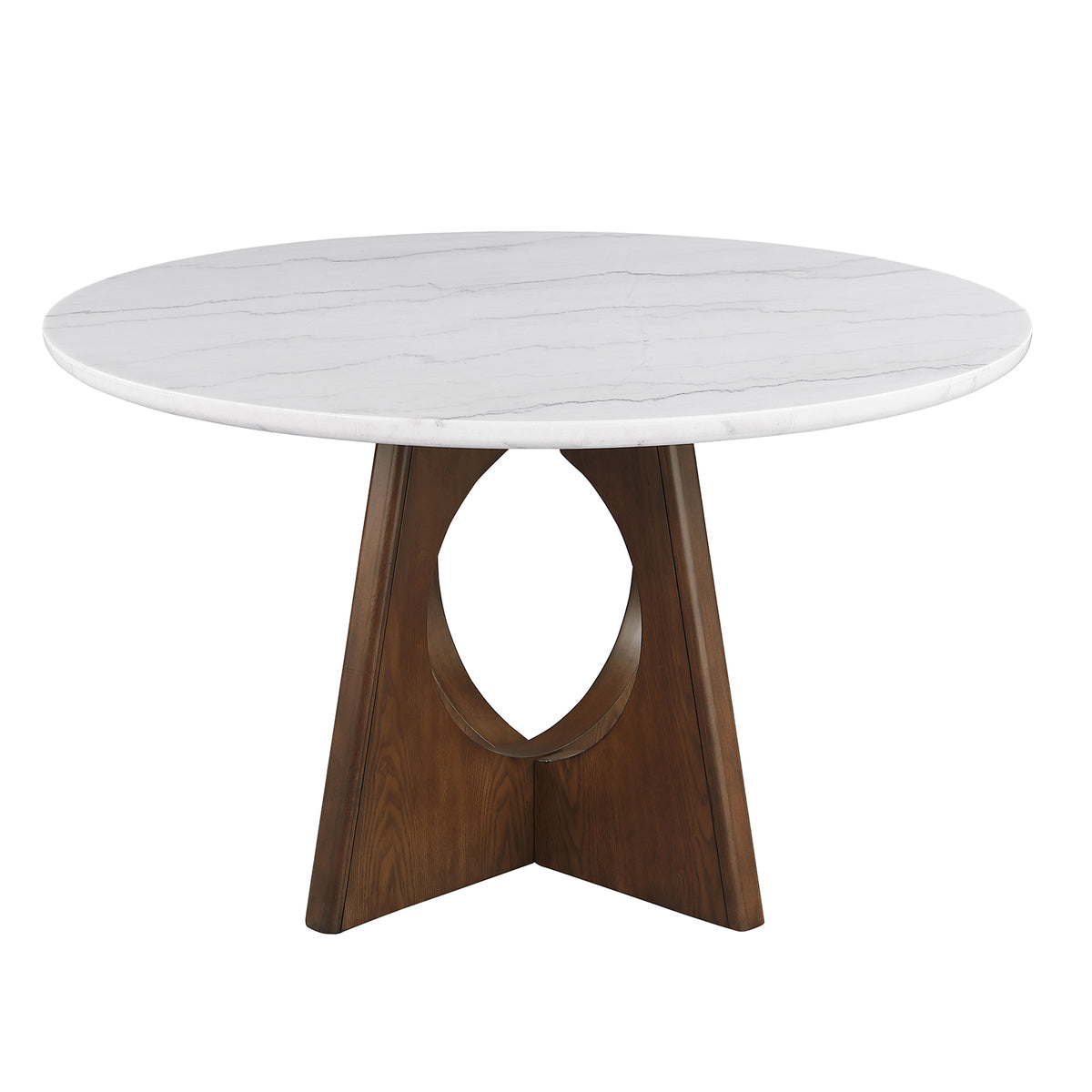 Ostbirk Organic Modern 52" Round Genuine Marble Dining Table & Set – Walnut, view 3