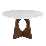 Ostbirk Organic Modern 52" Round Genuine Marble Dining Table & Set – Walnut, view 3