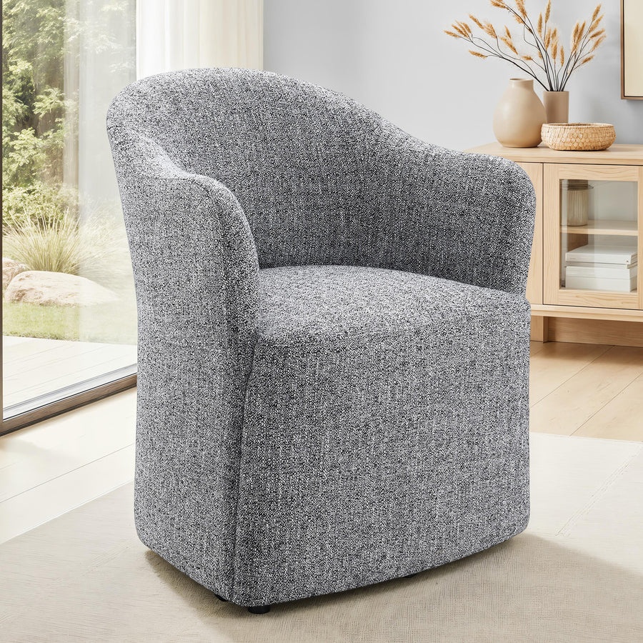 Sema Contemporary Barrel-Back Upholstered Dining Arm Chair with Casters - Four Colors