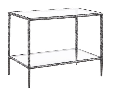 Helma Tempered Glass Coffee & End Table with Forged Metal Base - End Table