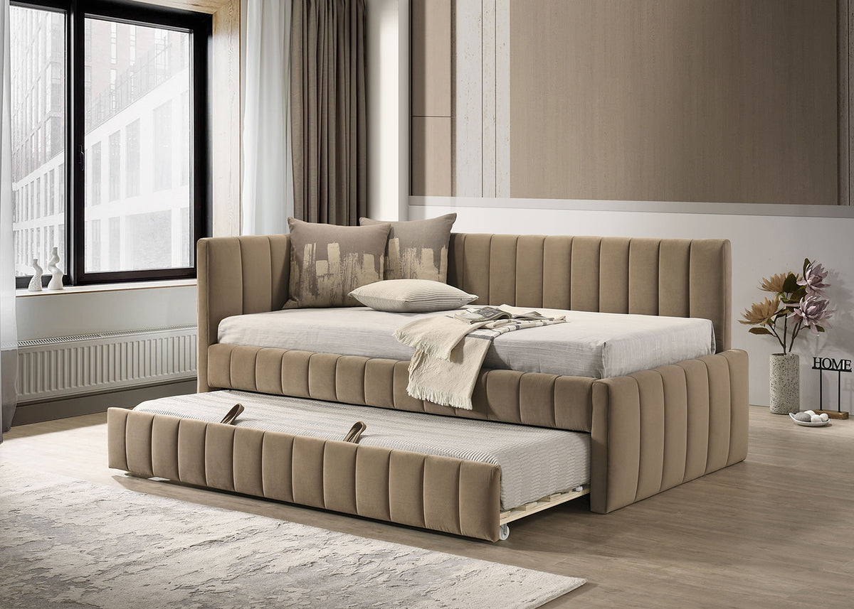 Nardi Channel-Tufted Twin Daybed with Trundle - Brown
