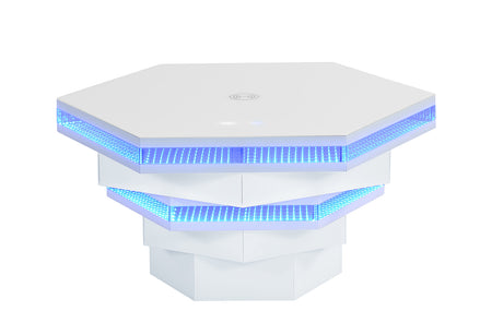 Zeta Hexagon Smart Coffee Table with LED Lights, Bluetooth Speaker & Wireless Charging – White, view 8