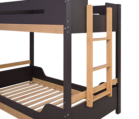 Nestor Twin over Twin Wooden Bunk Bed with Attached Ladder - Low Profile in Purple Mauve/Natural Finish - fm-bk201bk-t-wb-2