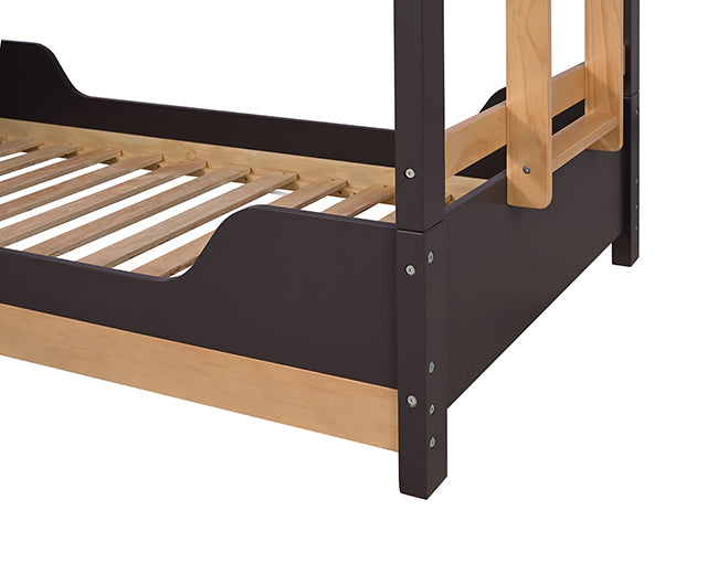 Nestor Twin over Twin Wooden Bunk Bed with Attached Ladder - Low Profile in Purple Mauve/Natural Finish - fm-bk201bk-t-wb-3