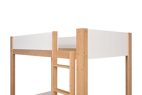 Terri Twin over Twin Wooden Bunk Bed with Attached Ladder - Low Profile in White/Natural Finish - fm-bk204a-t-wb-2