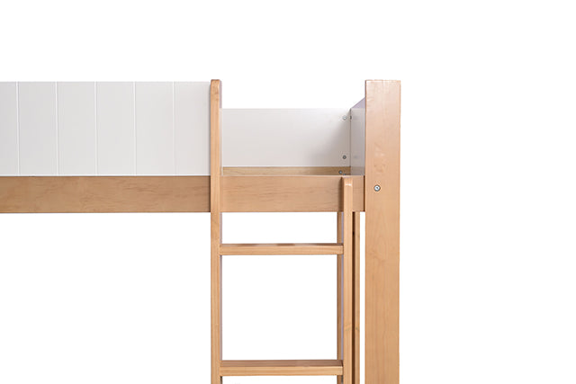 Terri Twin over Twin Wooden Bunk Bed with Attached Ladder - Low Profile in White/Natural Finish - fm-bk204a-t-wb-4