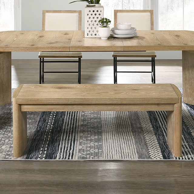 Edenbridge Contemporary Oak Dining Table & Set - 47" Round or 84" Extendable Table, Upholstered Chairs & Bench - fm3220ak-bn-1