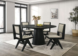 Tottenham Contemporary Dining Collection - 48" or 59" Round Cone Pedestal or 84" Rectangular Table & Upholstered Chairs in Black - fm3222bk-rt-59-5pc-1-z