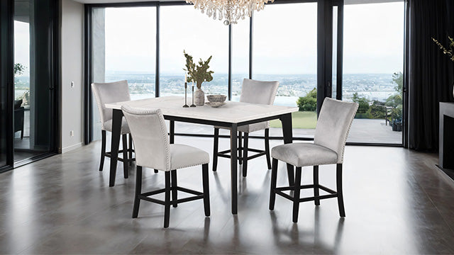 Sabro Contemporary Marble Top Dining Table & Dining Set - Round, Square or Rectangular at Dining or Counter Height - fm3330bk-pt-5pc-1-z