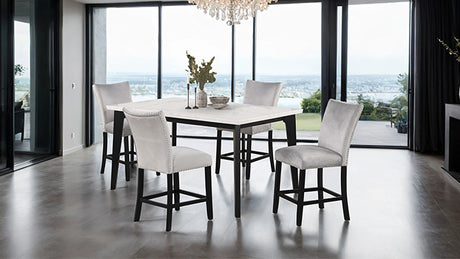 Sabro Contemporary Marble Top Dining Table & Dining Set - Round, Square or Rectangular at Dining or Counter Height - fm3330bk-pt-5pc-1-z