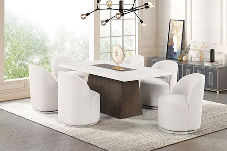 Grasten Contemporary Marble Top Dining Collection - 70" Dining or 54" Counter Height Table & Sets in Dark Walnut - fm3332db-t-7pc-01wh-1