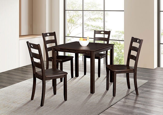 Lubbock 5-Piece Square Dining Set - Standard or Counter Height with Slat Back Chairs in Espresso, Gray or Walnut - fm3419ex-t-5pk-1-z