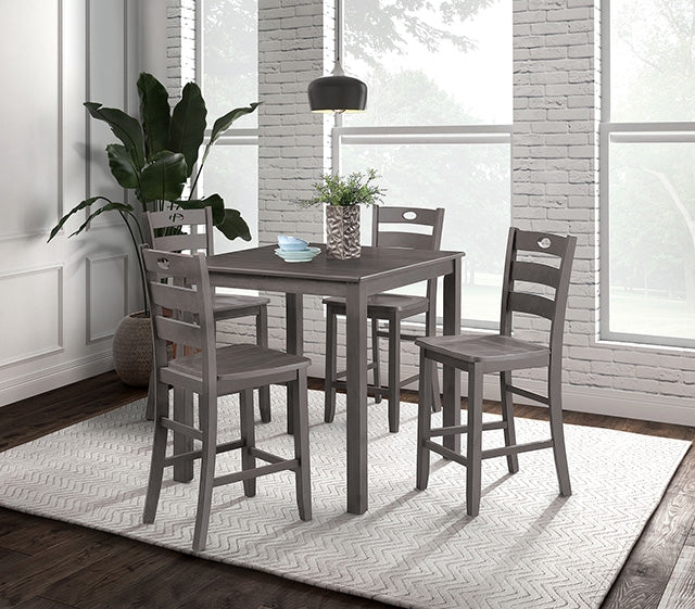 Lubbock 5-Piece Square Dining Set - Standard or Counter Height with Slat Back Chairs in Espresso, Gray or Walnut - fm3419gy-pt-5pk-1-z
