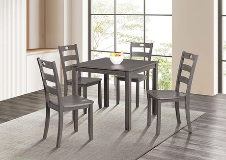 Lubbock 5-Piece Square Dining Set - Standard or Counter Height with Slat Back Chairs in Espresso, Gray or Walnut - fm3419gy-t-5pk-1-z