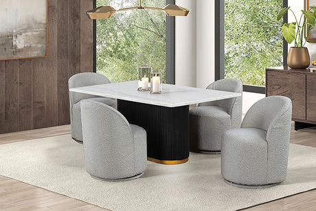Broager Contemporary Dining Collection - 54" Round or Square Pedestal Table with Boucle Caster or Swivel Chairs - fm3432wh-t-5pc-01lg-1