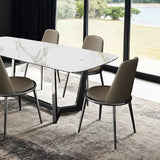 Norelli Contemporary 71" Ceramic Top Trestle Dining Table & Set - Round Leatherette Chairs in Gold or Silver - fm3701sv-t-1