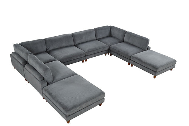 Dagenham Contemporary Modular Sectional Sofa - Corduroy Velvet with Adjustable Back Support - fm6800gy-b-wb-3