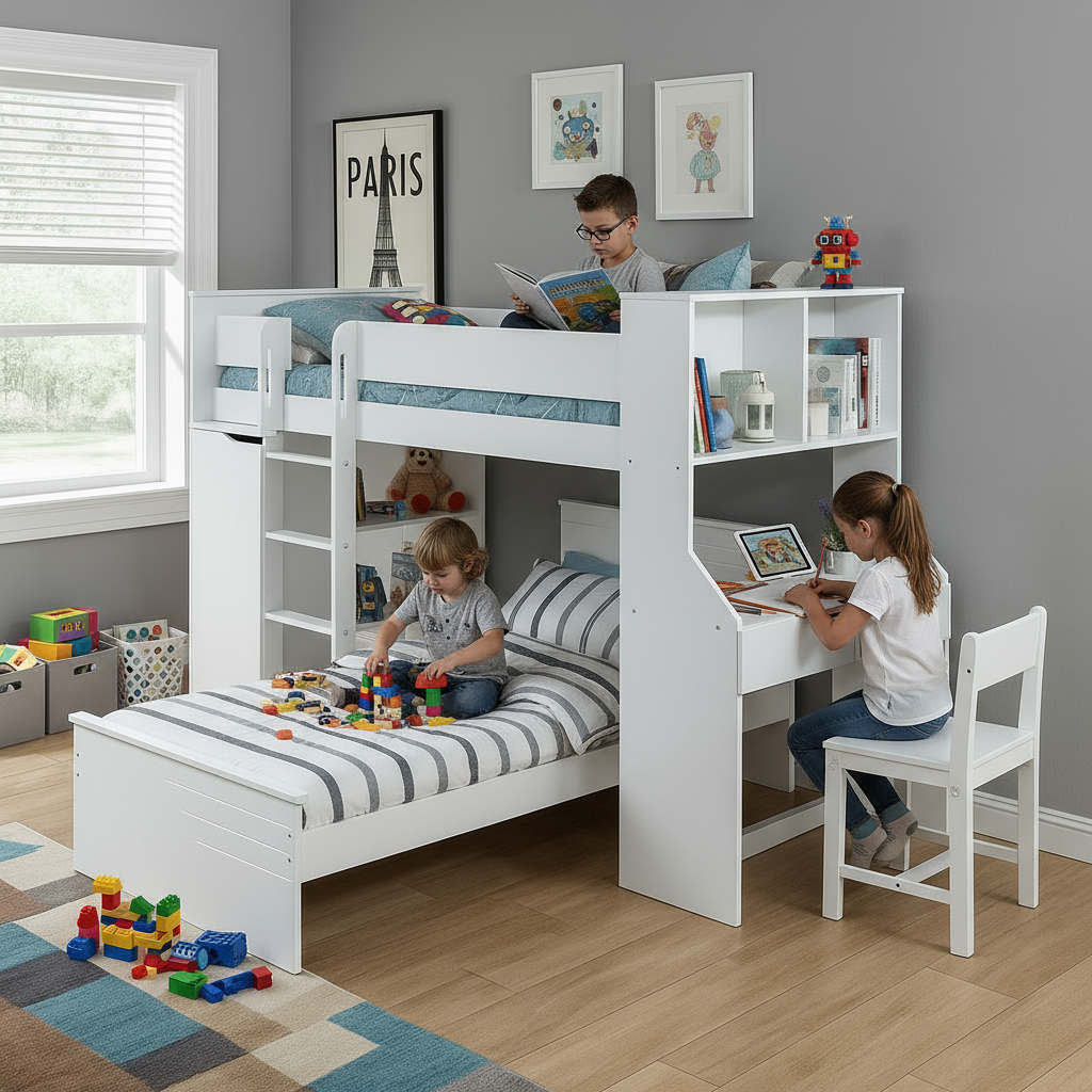 Ragna Twin Loft Bed with Desk & Wardrobe